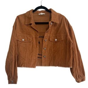 Newbury Kustom Brown Cotton Corduroy Cropped Jacket Embroidered Smile Size Small